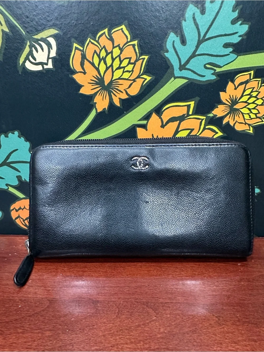 Chanel Black Caviar Leather CC Zip Around Long Wallet 16 Series Box